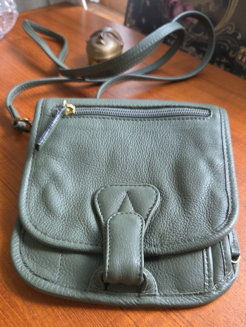 J.P. OURSE & CIE OLIVE LEATHER CROSSBODY OR BELT BAG TRAVEL WALLET BOLIVIA